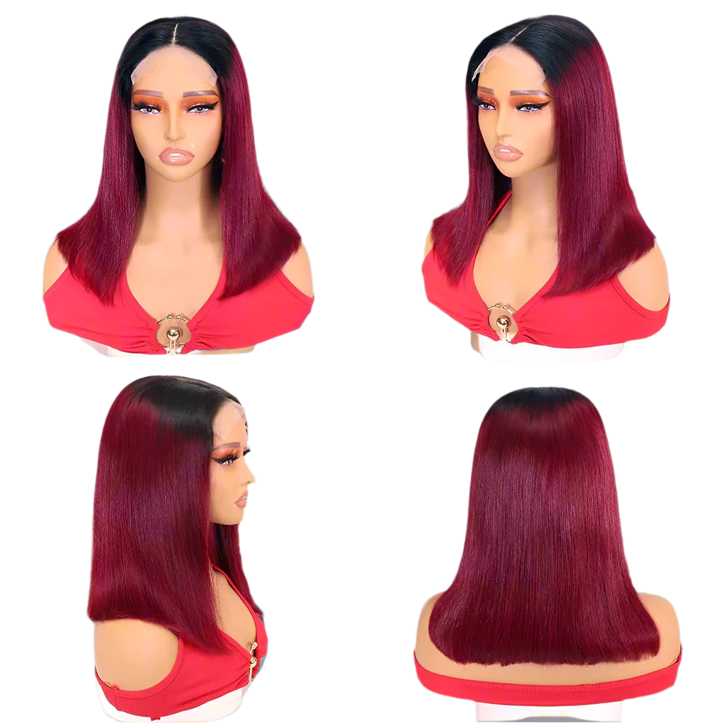 5×5 Lace Closure Straight Bob Wig – #1B/BUG Ombre (100% Human Hair)