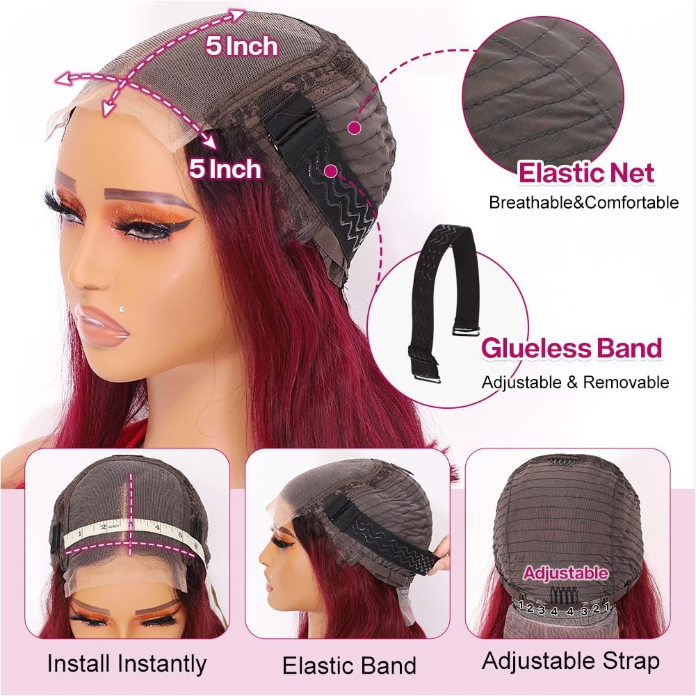 5×5 Lace Closure Straight Bob Wig – #1B/BUG Ombre (100% Human Hair)