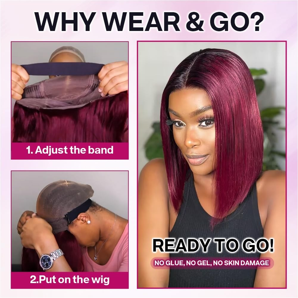 5×5 Lace Closure Straight Bob Wig – #1B/BUG Ombre (100% Human Hair)