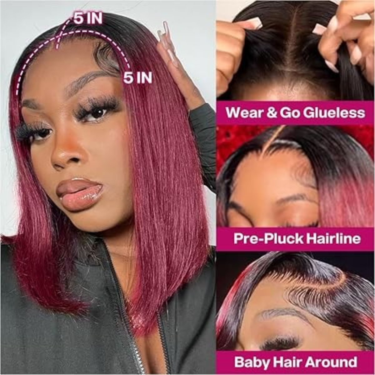5×5 Lace Closure Straight Bob Wig – #1B/BUG Ombre (100% Human Hair)
