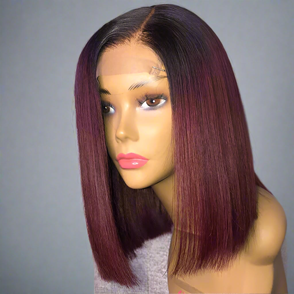 5×5 Lace Closure Straight Bob Wig – #1B/BUG Ombre (100% Human Hair)