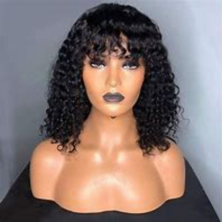 ✨ Kinky Curly Wig with Bang – 100% Human Hair | Natural Volume & Style