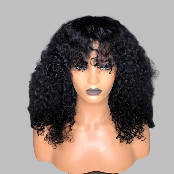 ✨ Kinky Curly Wig with Bang – 100% Human Hair | Natural Volume & Style