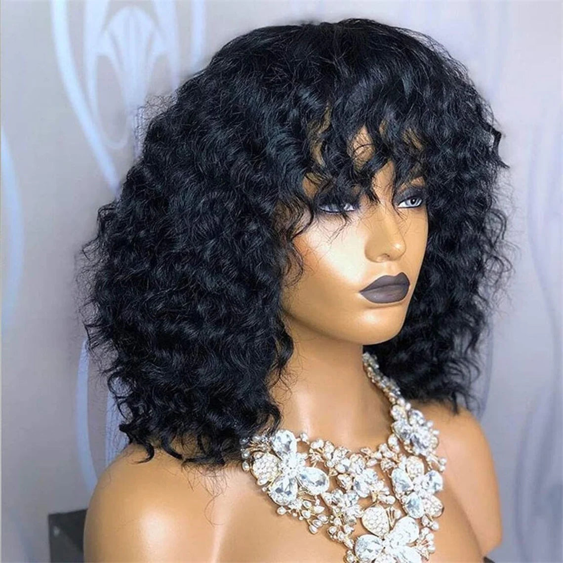 ✨ Kinky Curly Wig with Bang – 100% Human Hair | Natural Volume & Style