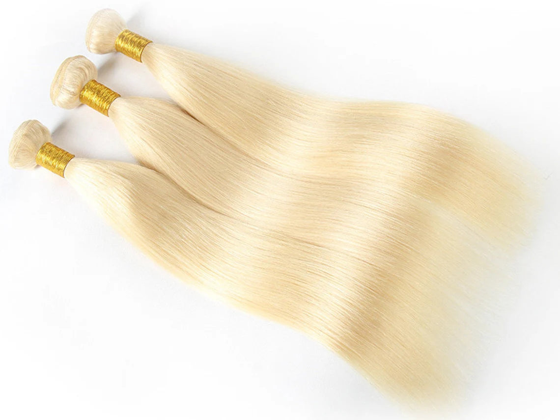 613 Blonde Straight Human Hair Bundles – 100% Virgin Hair, Soft & Dye-Ready