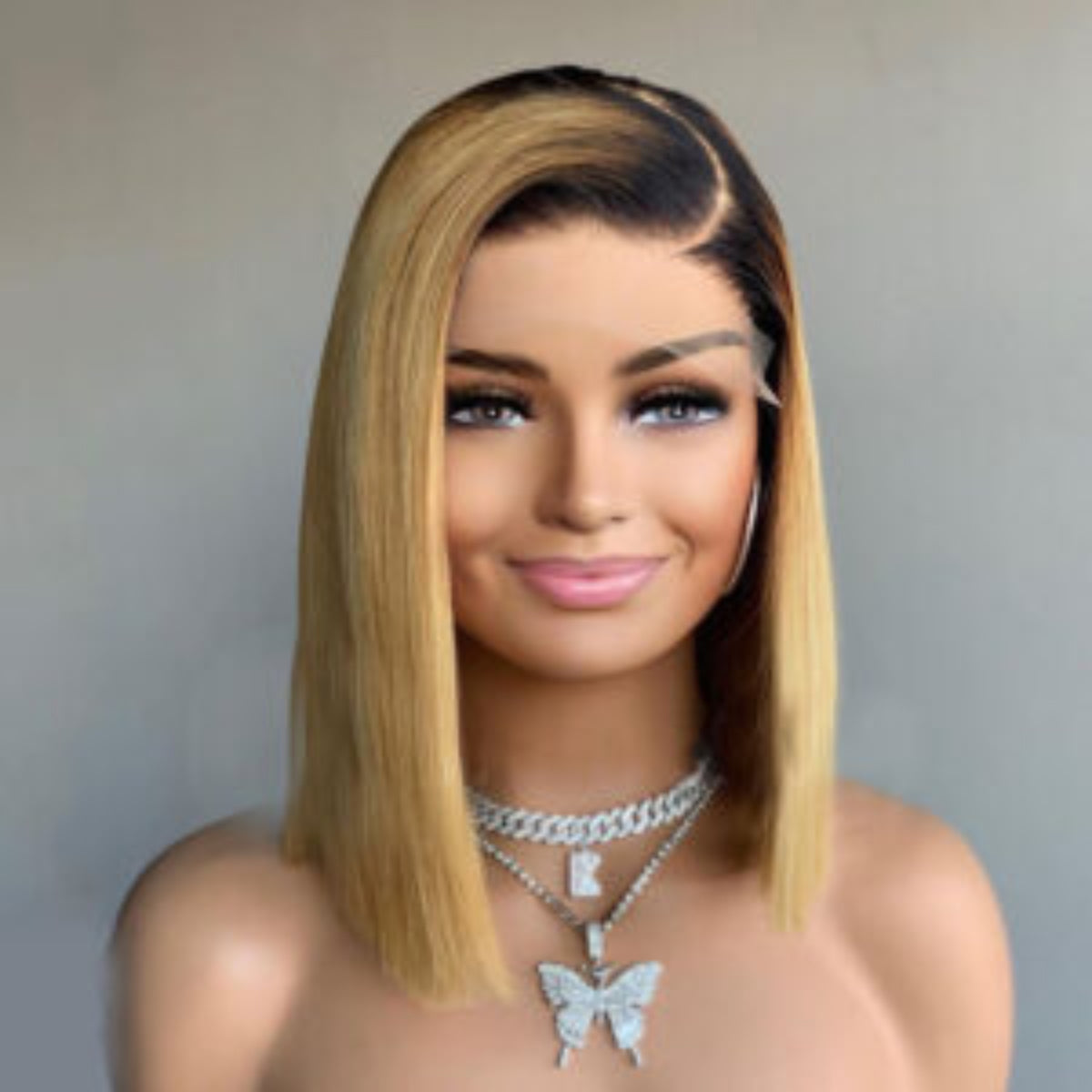 5×5 Closure Bob Straight Wig – #1B/27 Ombre Blonde (100% Human Hair)