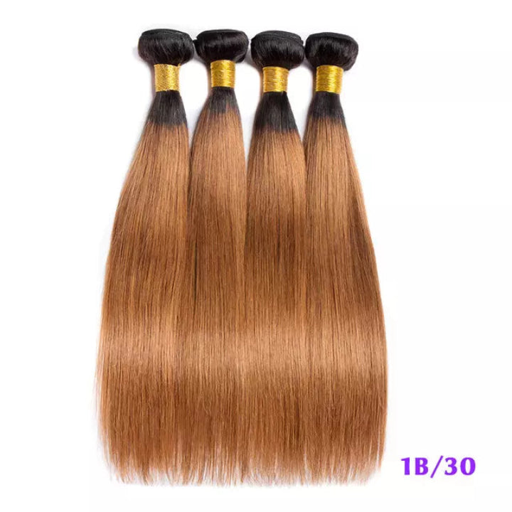 1B/30 Ombre Straight Bundles – 100% Human Hair | Natural Black to Auburn Brown
