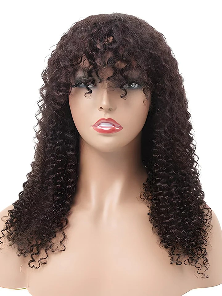✨ Kinky Curly Wig with Bang – 100% Human Hair | Natural Volume & Style