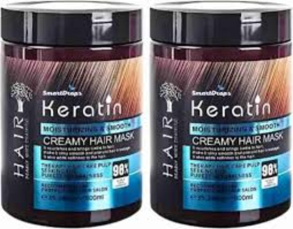 Keratin moisturizing creamy hair mask jars, 1000ml, for reducing hair fall and breakage with nourishing ingredients.