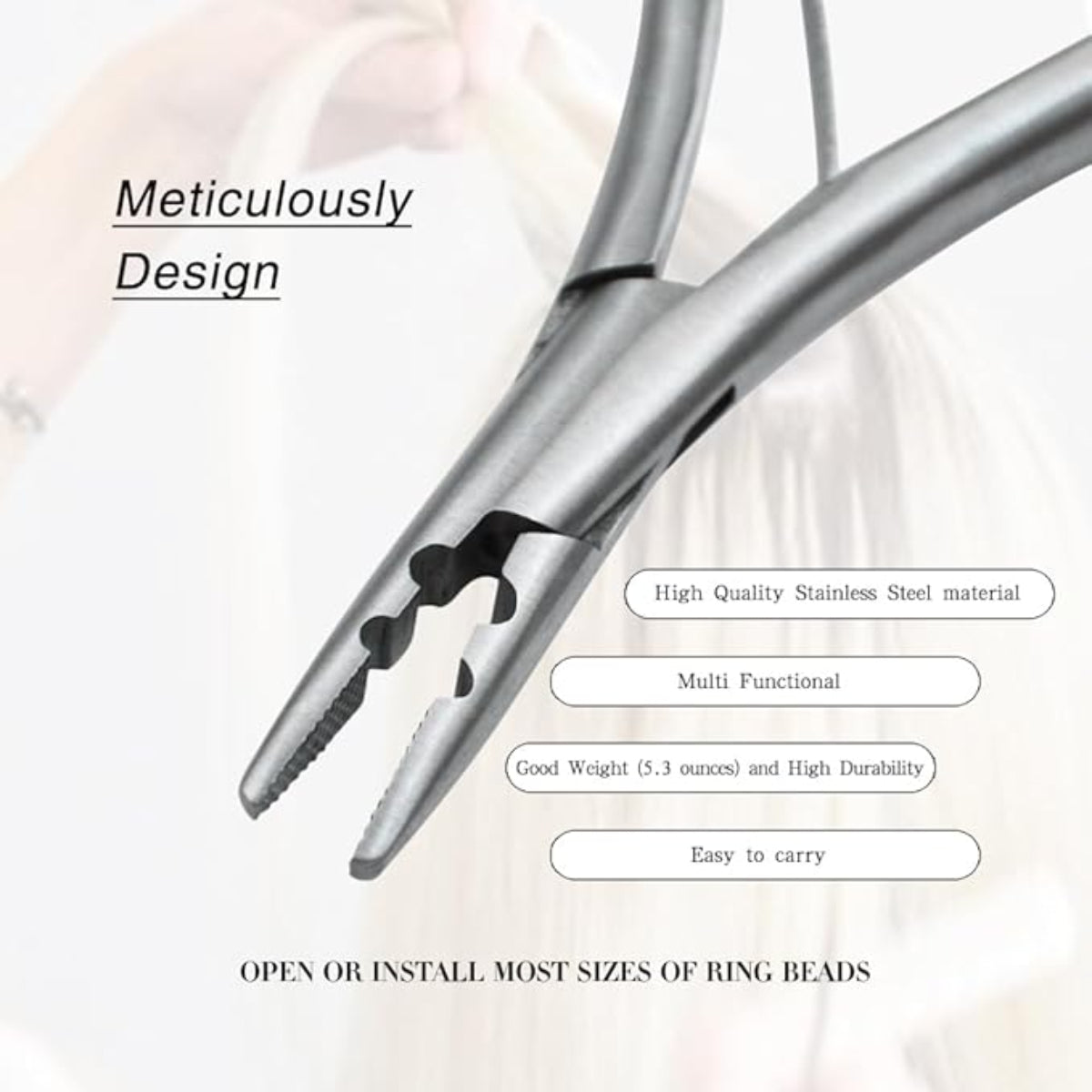 ✂️ Stainless Steel Silver Hair Extension Pliers – Multi-Functional 2-Hole Tool for Hair Extension Removal & Micro Rings