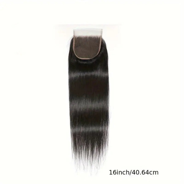 Black hair bundle with a closure on a white background