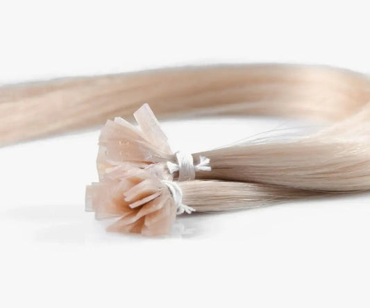 20" Keratin Weft Flat Tip Hair Extension in soft blonde, 100% human hair for seamless blend and custom fit.