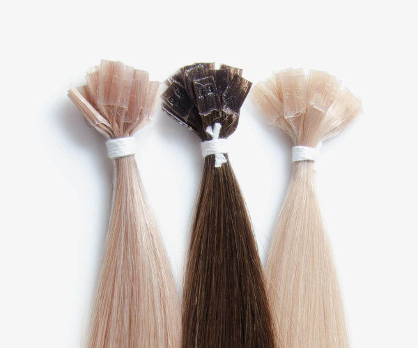 20" Keratin Weft Flat Tip Hair Extensions in various shades for natural blend and custom fit.