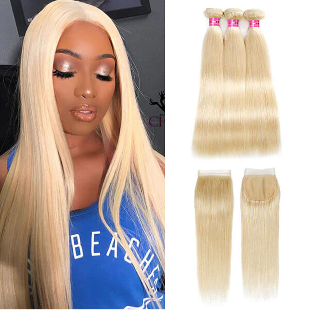 613 Blonde Straight Human Hair Bundles – 100% Virgin Hair, Soft &amp; Dye-Ready