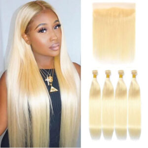 613 Blonde Straight Human Hair Bundles – 100% Virgin Hair, Soft &amp; Dye-Ready