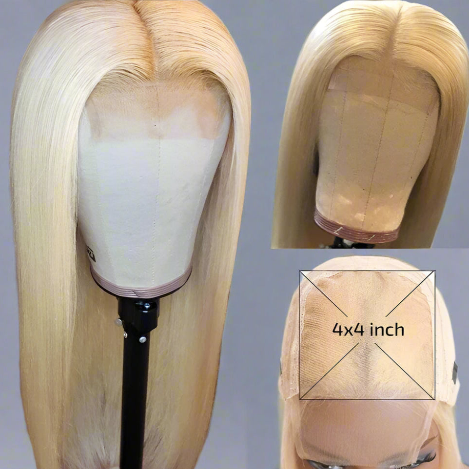 ✨ Blonde Straight 4×4 Closure Lace Wig – 100% Human Hair