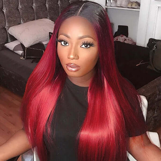 Straight 5×5 Lace Closure – (1B) / Burgundy – 100% Human Hair