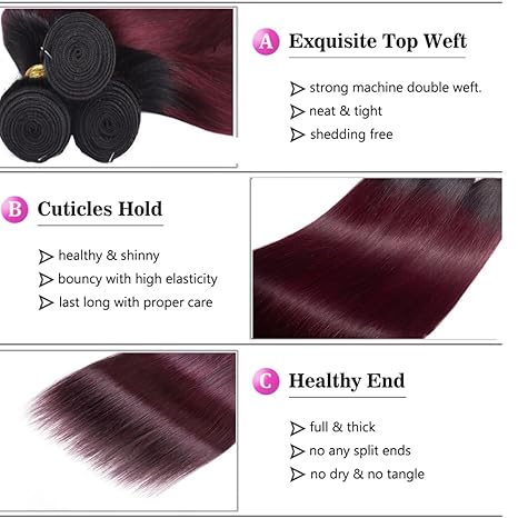 1B/99J Ombre Human Hair Bundles – Straight | Sleek, Rich Color Blend