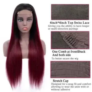 1B/99J Straight 5x5 Lace Closure Wig – Glueless, Ombre Burgundy Human Hair