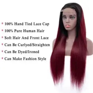 1B/99J Straight 5x5 Lace Closure Wig – Glueless, Ombre Burgundy Human Hair