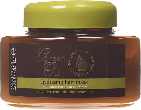 Argan Oil Hydrating Hair Mask 220ml with Moroccan oil extract for deep repair and silky shine treatment.