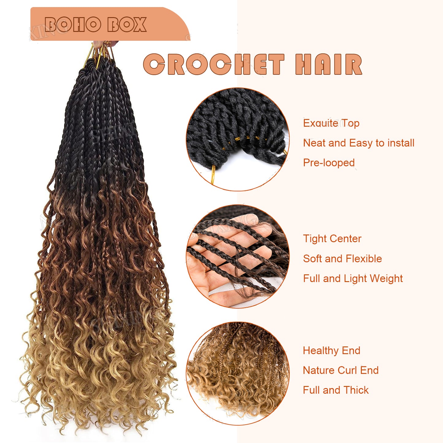 Box Braid Bohemian Crochet Hair – Pre-Looped Braids with Curly Ends