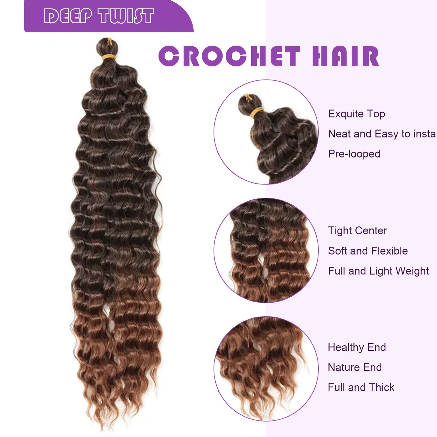 Deep Twist Crochet Hair 22 Inch – Natural Synthetic Extensions