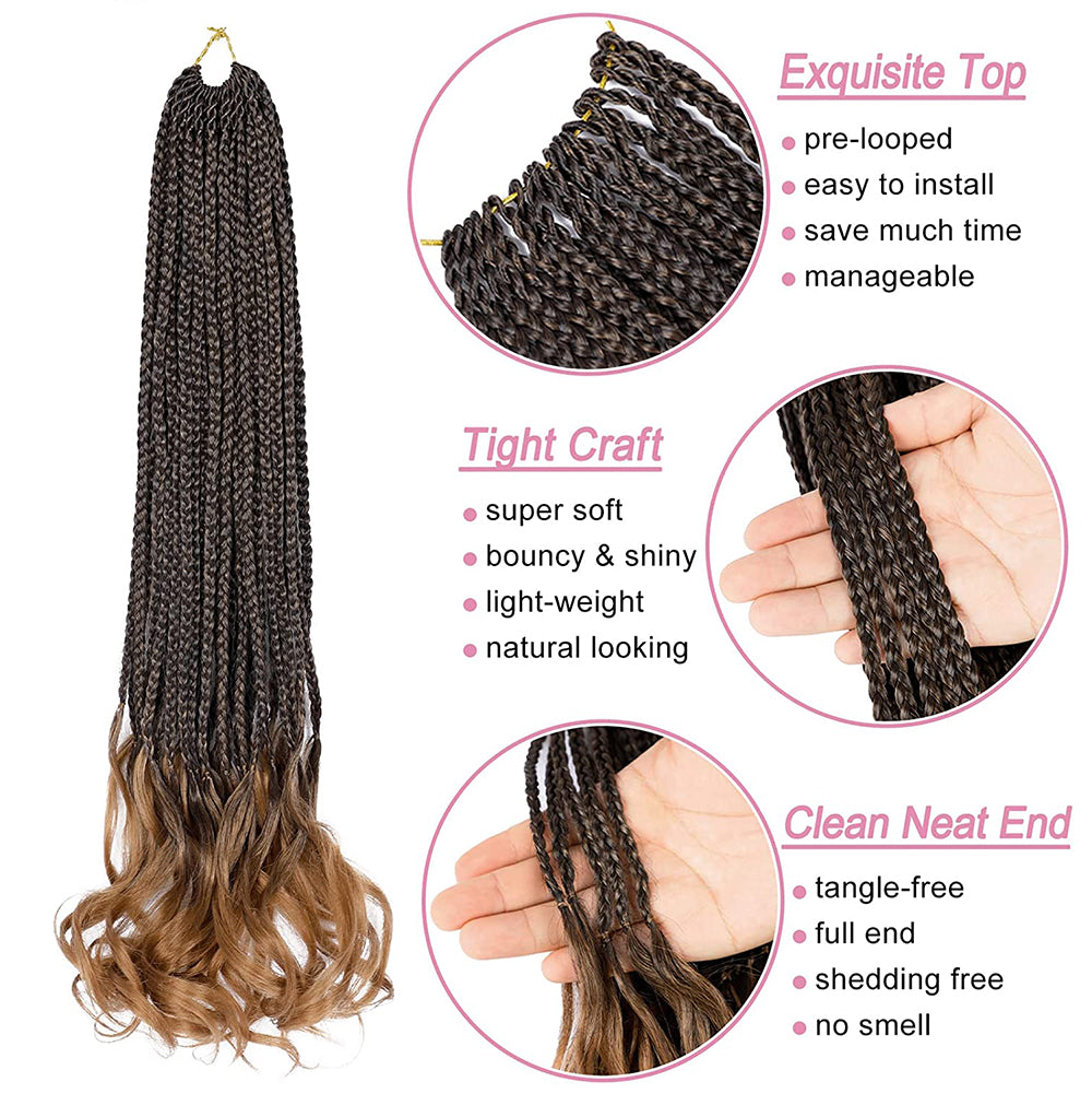 French Curly Box Braids Hair 24 Inch – Natural Synthetic Crochet Hair