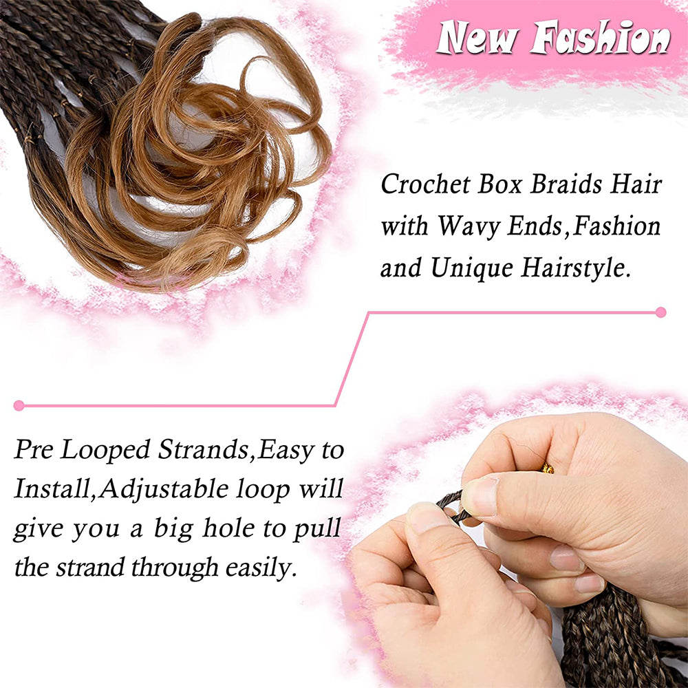French Curly Box Braids Hair 24 Inch – Natural Synthetic Crochet Hair