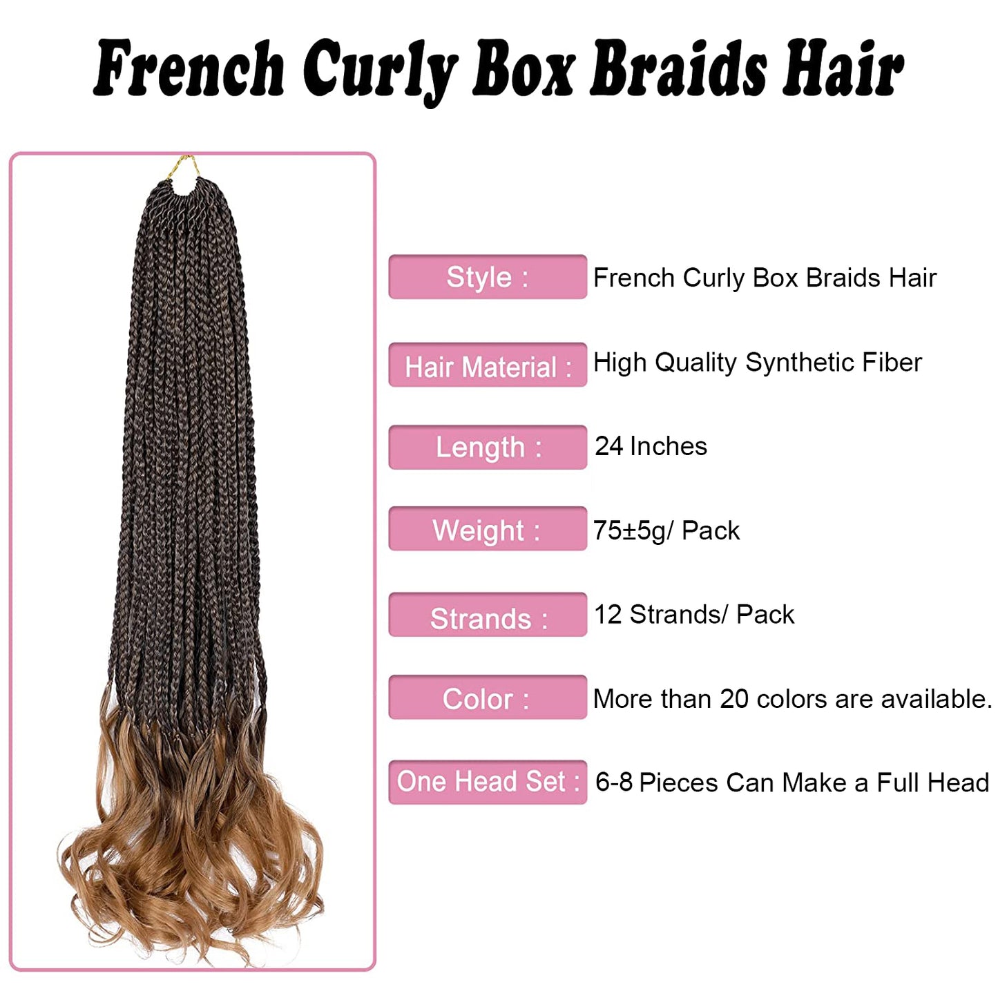 French Curly Box Braids Hair 24 Inch – Natural Synthetic Crochet Hair