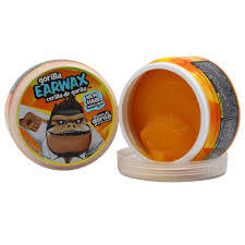 Gorilla Earwax Hair Wax Gel container showcasing vibrant orange wax for extreme hold and sleek shine.