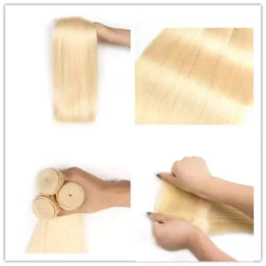 613 Blonde Straight Human Hair Bundles – 100% Virgin Hair, Soft &amp; Dye-Ready