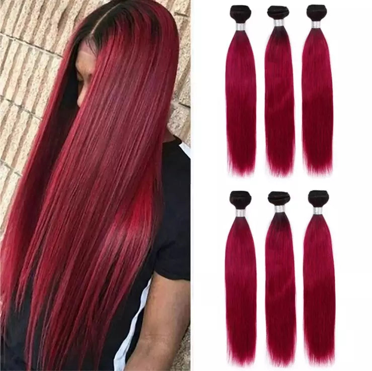 1B/BUG Ombre Straight Hair Bundles – Bold Color, Sleek Elegance.