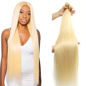 613 Blonde Straight Human Hair Bundles – 100% Virgin Hair, Soft &amp; Dye-Ready
