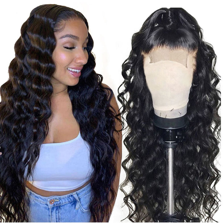 Glueless Loose Wave 4×4 Lace Closure Wig – 100% Human Hair | Soft, Bouncy Waves