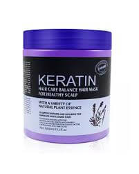Lavender Keratin Hair Care Balance Hair Mask for a healthy scalp, enriched with natural plant essence in a sleek purple container.