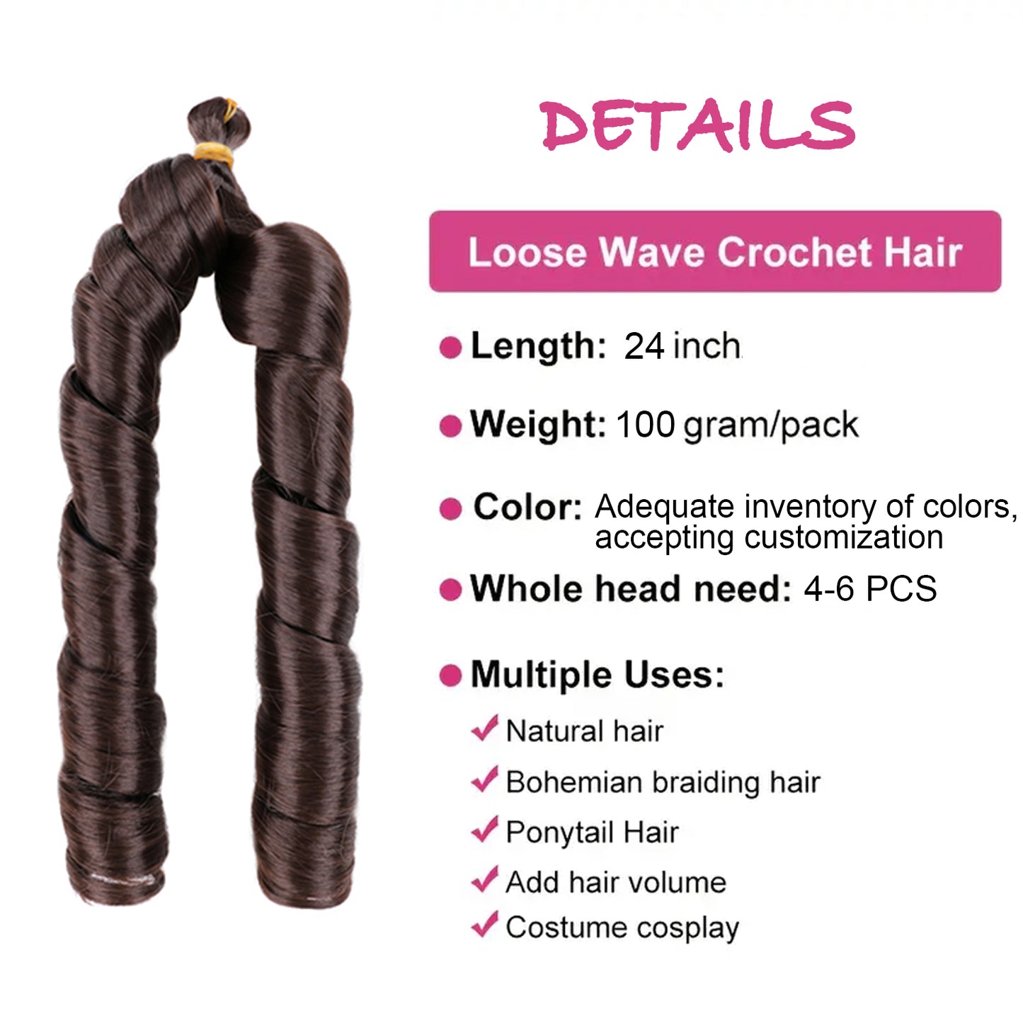 Loose Wavy Curls Hair 24 Inch – Soft Natural Synthetic Extensions