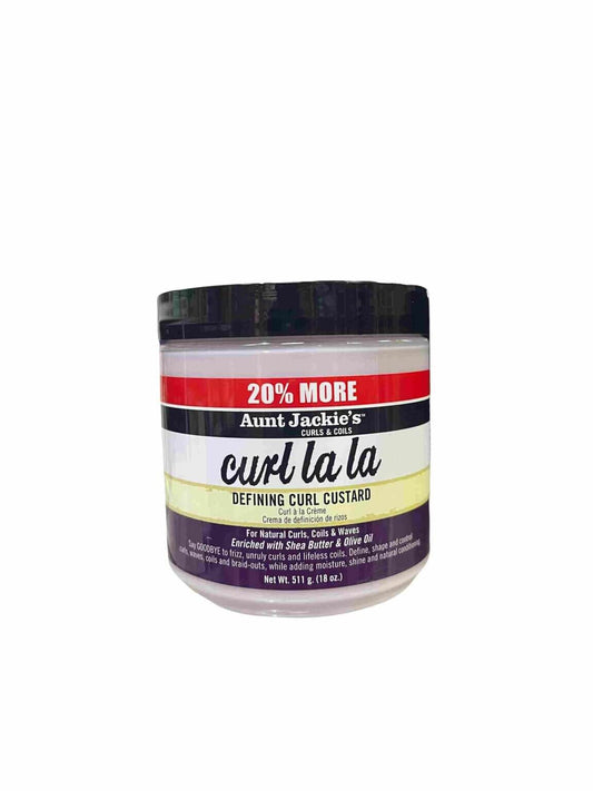 Aunt Jackie's Curl La La Defining Curl Custard jar for frizz-free curls and curl definition with shea butter.