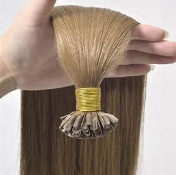 20" Keratin Weft Flat Tip Hair Extension in soft blonde, showcasing tangle-free texture and durable keratin bonds for seamless installation.
