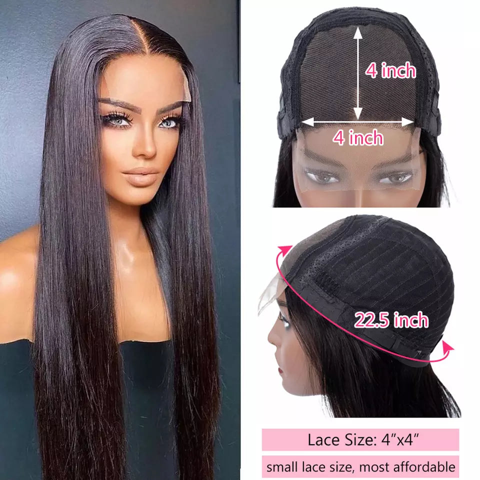 Straight 4×4 Closure Wig – 100% Human Hair