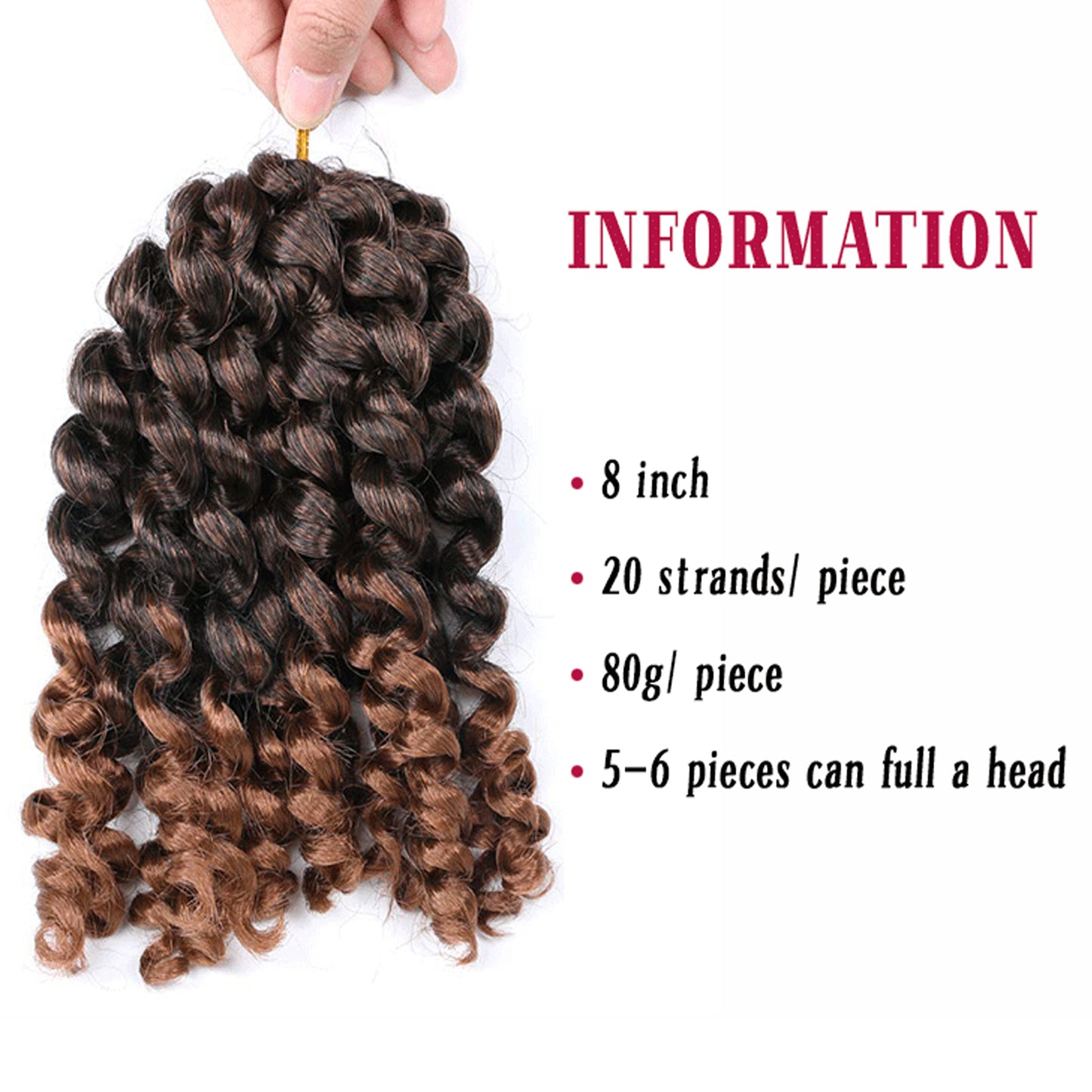Wand Curl Crochet Hair 8 Inch – Soft Natural Synthetic Extensions