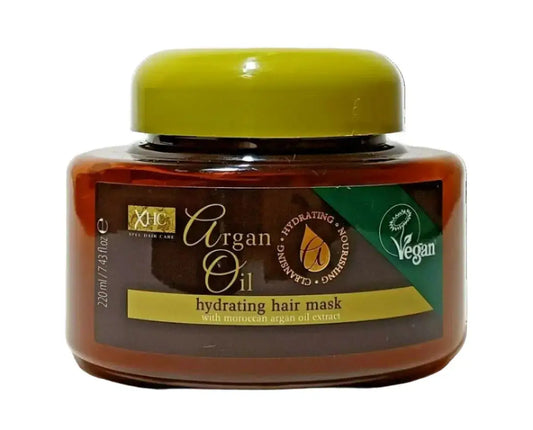 Organic Argan Oil Hydrating Hair Mask jar, 220ml, deep repair for soft, shiny hair, vegan formula.
