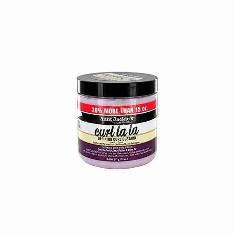 Aunt Jackie's Curl La La Defining Curl Custard jar for defined, frizz-free curls with shea butter and olive oil.