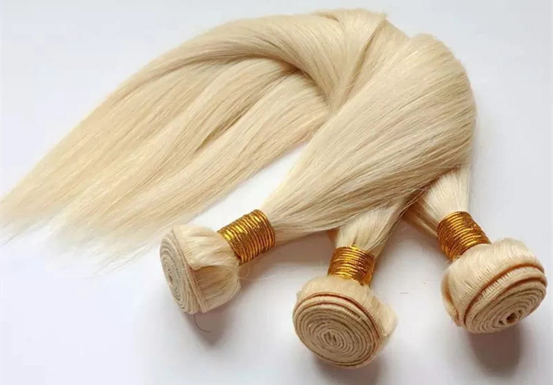613 Blonde Straight Human Hair Bundles – 100% Virgin Hair, Soft &amp; Dye-Ready