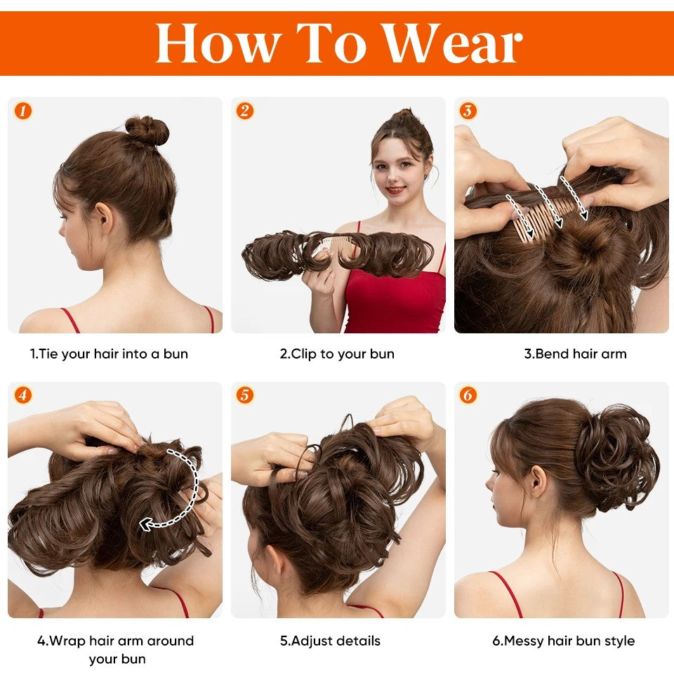 Messy Bun Hairpiece with Side Comb Clip