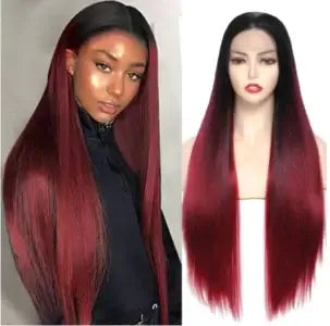 1B/99J Straight 5x5 Lace Closure Wig – Glueless, Ombre Burgundy Human Hair