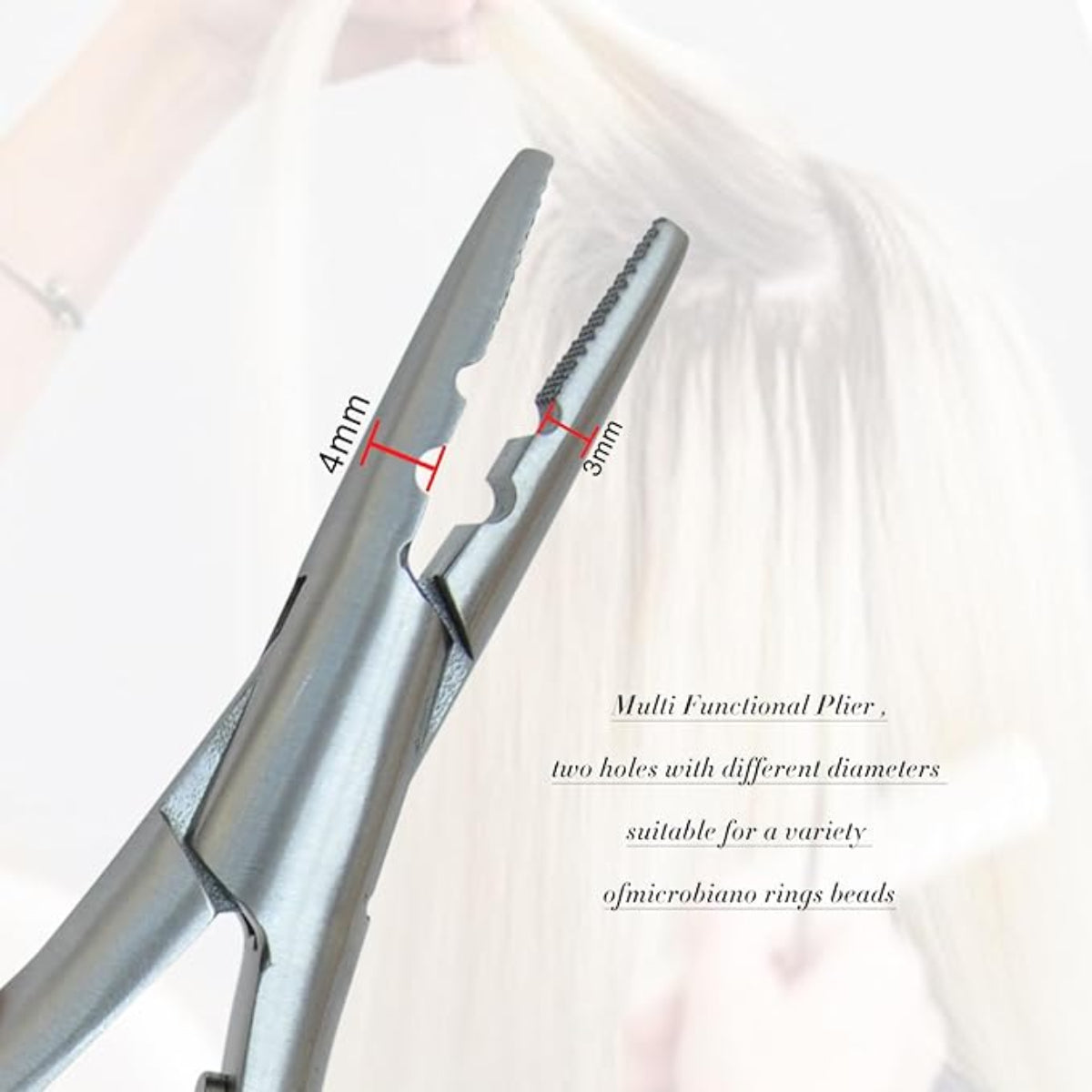 ✂️ Stainless Steel Silver Hair Extension Pliers – Multi-Functional 2-Hole Tool for Hair Extension Removal & Micro Rings